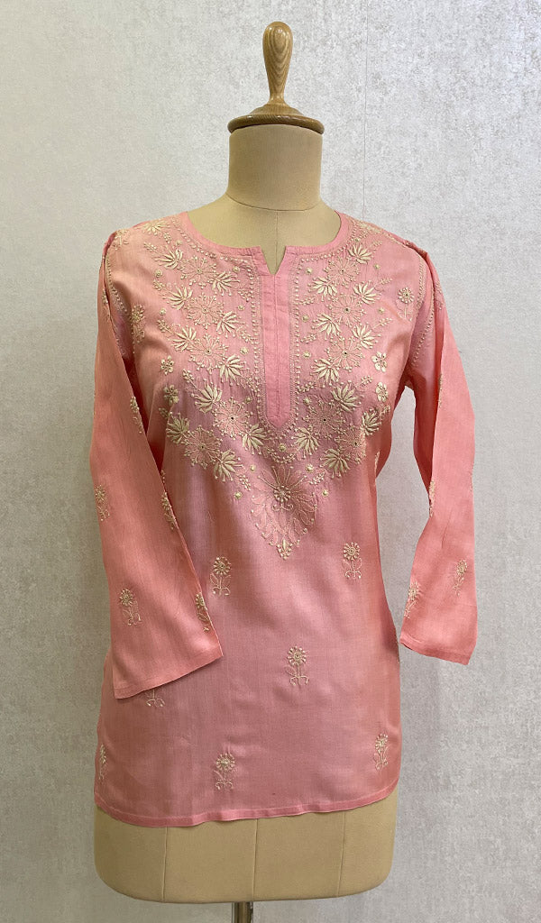 Women's Lakhnavi Handcrafted Silk Chikankari Top - HONC0118656