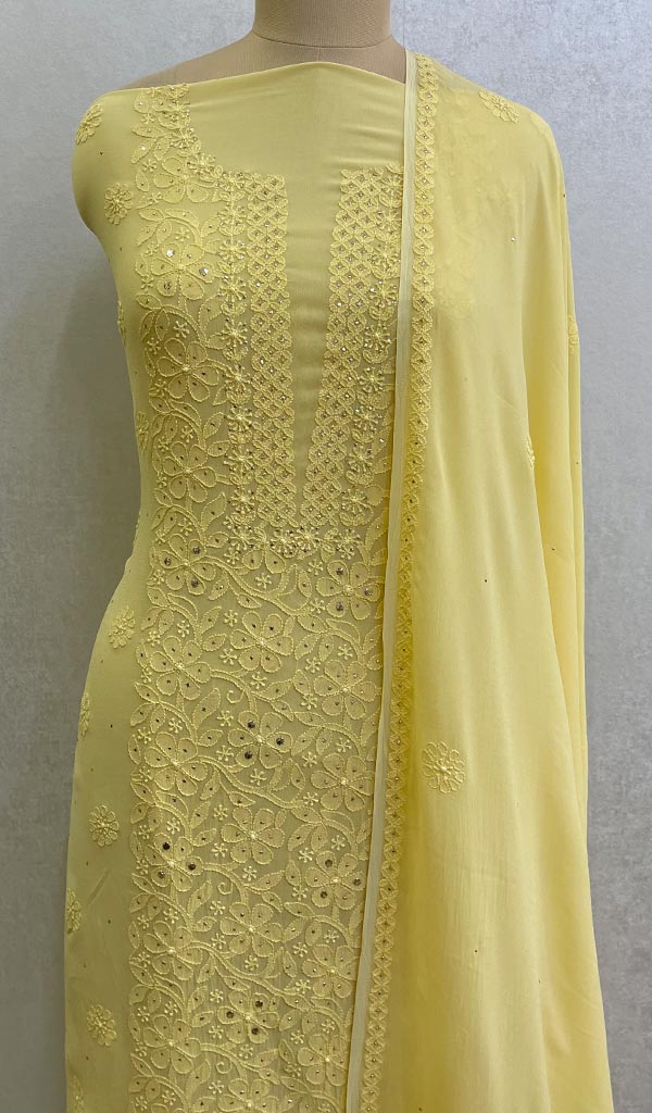 Women's Lucknowi Handcrafted Viscose Georgette Chikankari Suit Material - HONC0111086