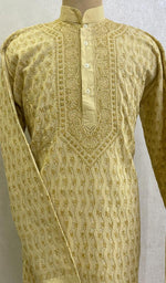 将图像加载到图库查看器中， Men&#39;s Lucknowi Handcrafted Cotton Chikankari Kurta -HONC0123548
