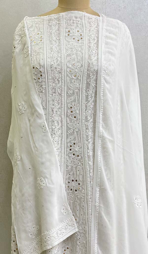 Women's Lucknowi Handcrafted Viscose Georgette Chikankari Anarkali Dupatta Set- HONC01103855