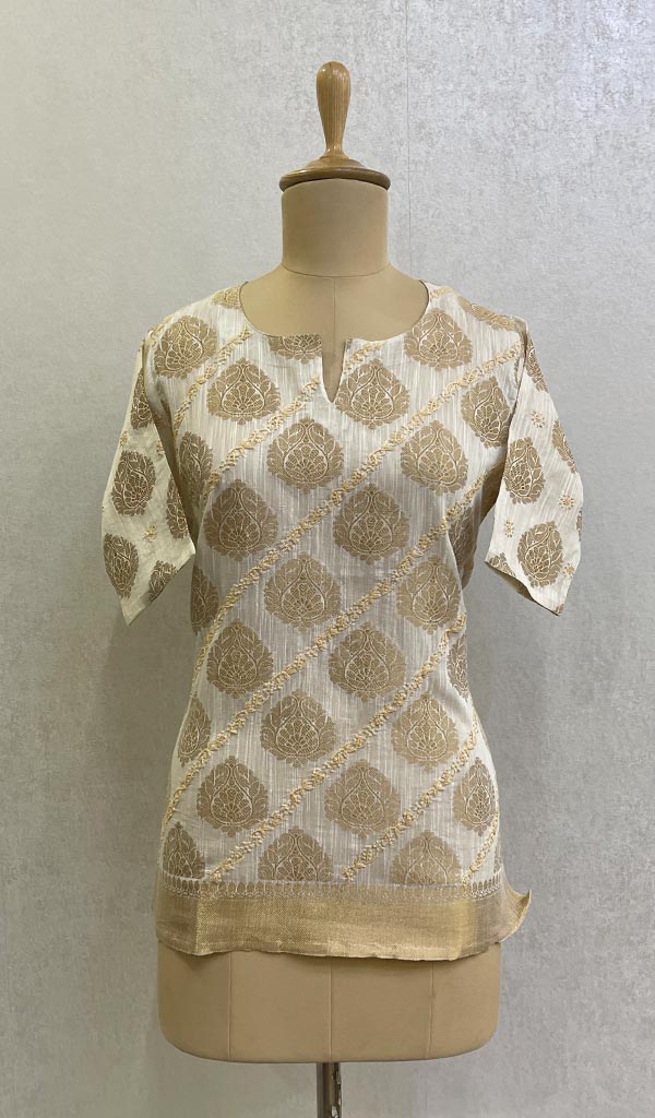Women's Lakhnavi Handcrafted Cotton Chikankari Top - HONC082576