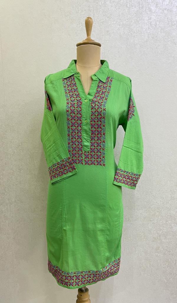 Women's Lakhnavi Handcrafted Cotton Chikankari Top - HONC082851