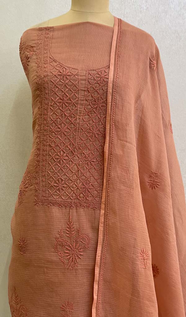 Women's Lakhnavi Handcrafted Kota Cotton Chikankari  Kurta  And Dupatta Set- HONC0116661