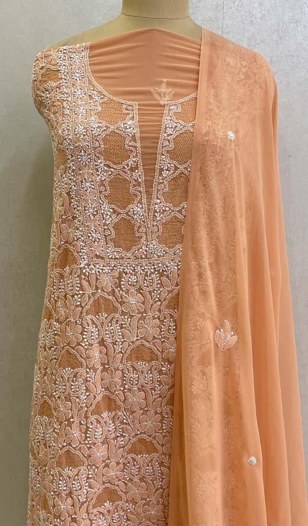 Women's Lucknowi Handcrafted Faux-Georgette Chikankari Suit Material - HONC0127048