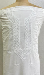将图像加载到图库查看器中， Lucknowi Handcrafted White Cotton Chikankari Unstitched Men&#39;s Kurta Fabric - HONC0124122