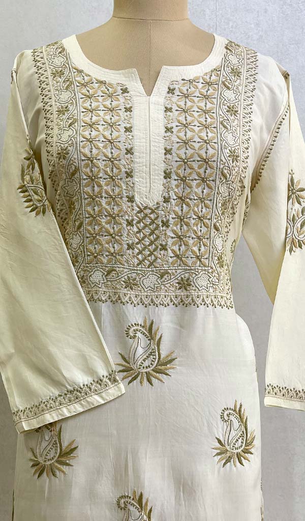 Women's Lucknowi Handcrafted Silk Chikankari Kurti - HONC0130087