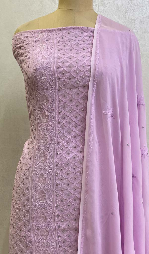 Women's Lucknowi Handcrafted Viscose Georgette Chikankari Suit Material- Honc0101962