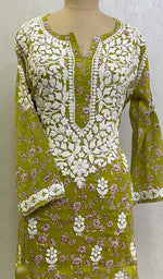 将图像加载到图库查看器中， Women&#39;s Lucknowi Printed Handcrafted Cotton Chikankari Kurti - HONC0130578
