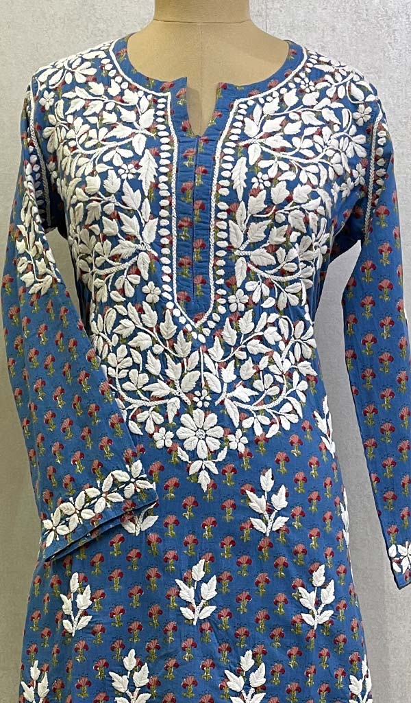 Women's Lucknowi Printed Handcrafted Cotton Chikankari Kurti - HONC0130550