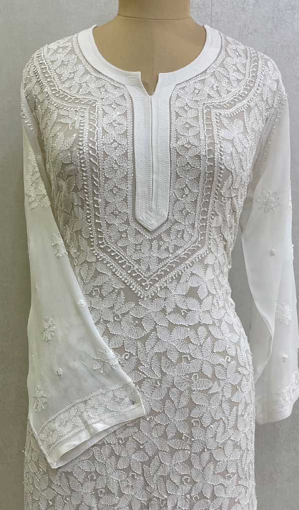 Women's Lakhnavi Handcrafted Viscose Georgette Chikankari Kurti - HONC0125797