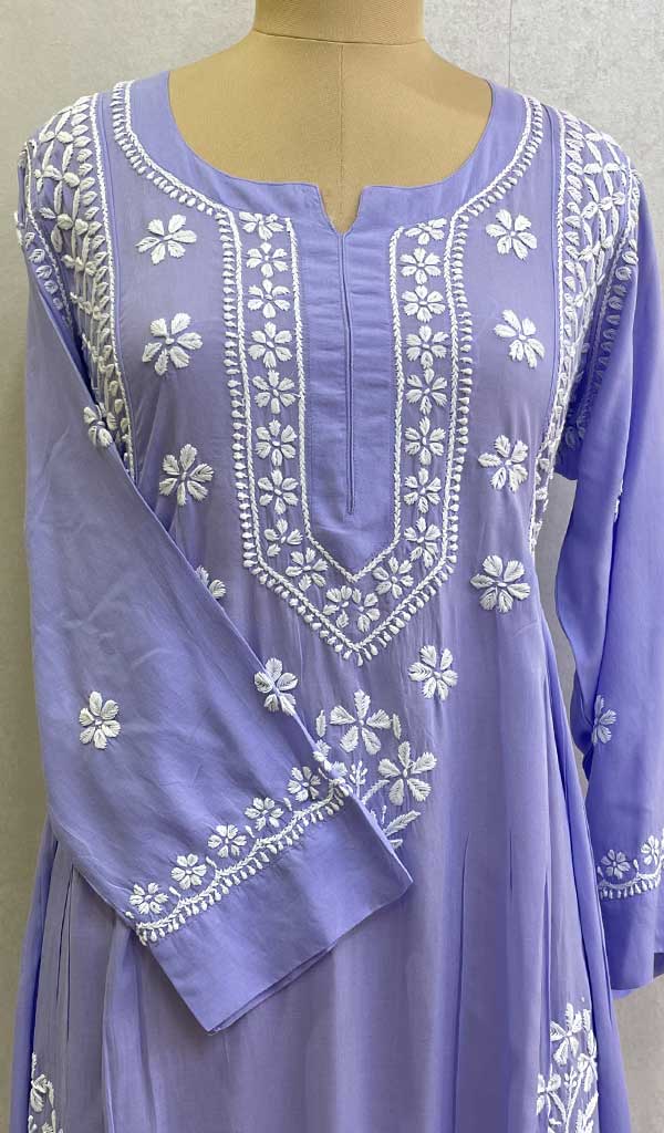 Women's Lucknowi Handcrafted Modal Cotton Chikankari Gown - HONC0122081