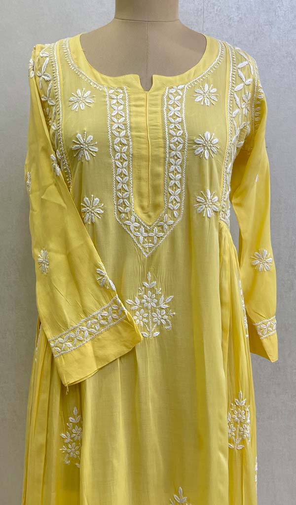 Women's Lucknowi Handcrafted Modal Cotton Chikankari Gown - HONC0122068