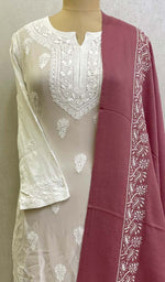将图像加载到图库查看器中， Lucknowi 手工制作 Pashmina Chikankari 披肩 - Honc0103836
