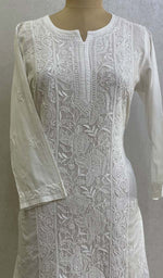Load image into Gallery viewer, Women&#39;s Lucknowi Handcrafted White Cotton Chikankari Kurti - HONC0132347
