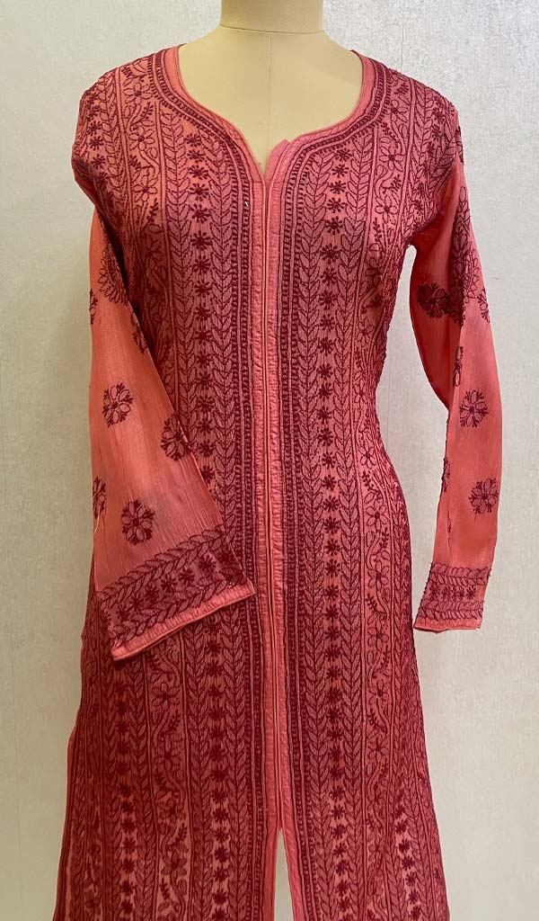 Women's Lucknowi Handcrafted Silk Chikankari Kurti - HONC0109242