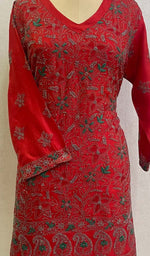 将图像加载到图库查看器中， 勒克瑙手工制作丝绸 Chikankari Kurti - HONC0109238
