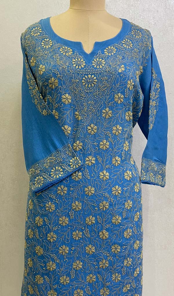 Women's Lucknowi Handcrafted Silk Chikankari Kurti - HONC0109234