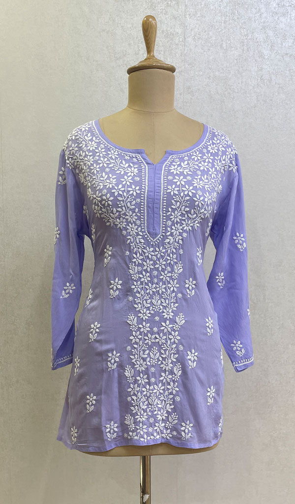 Lakhnavi 手工莫代尔棉 Chikankari 上衣 - HONC0136490