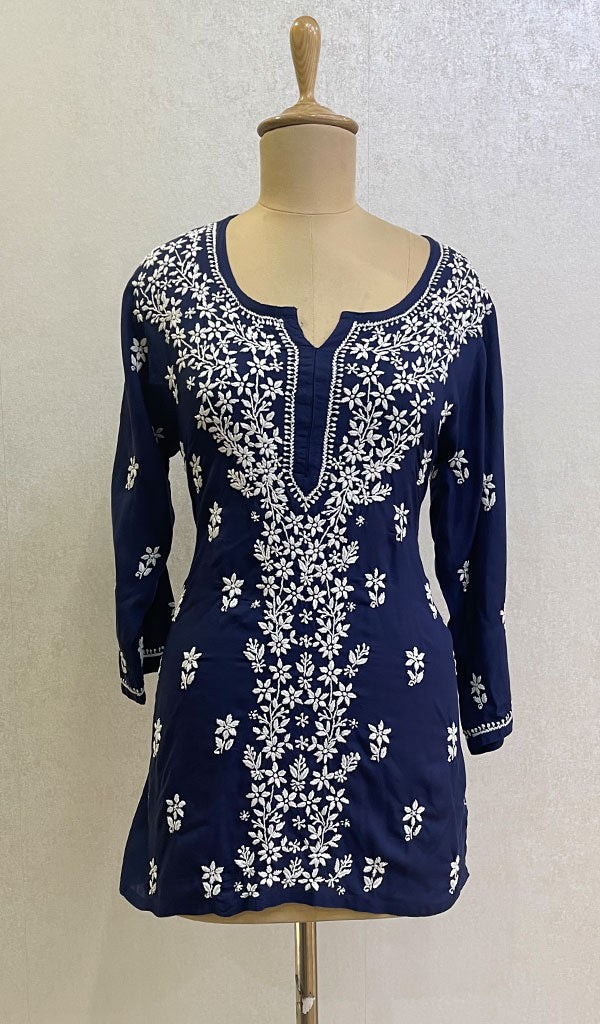 Lakhnavi 手工莫代尔棉 Chikankari 上衣 - HHONC0136481