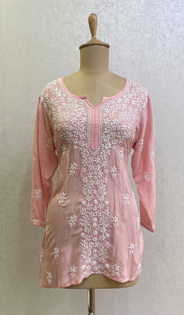 Lakhnavi 手工莫代尔棉 Chikankari 上衣 - HONC0136546