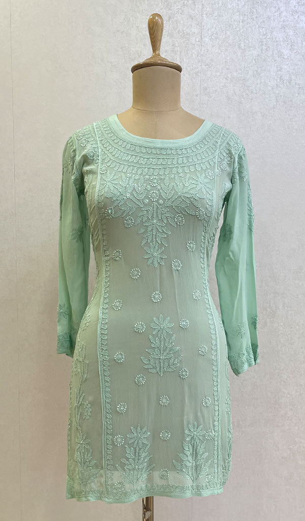 Lucknowi 手工粘胶乔其纱 Chikankari 上衣 - HONC0133203