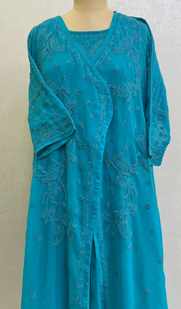 Haaya Women's Lakhnavi Handcrafted Faux-Georgette Chikankari Shrug and Dress Set - HONC0137258