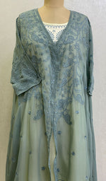 Load image into Gallery viewer, Women&#39;s Lakhnavi Handcrafted Faux-Georgette Chikankari Front Open  Dress - HONC0137256
