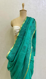 Load image into Gallery viewer, Women&#39;s Lakhnavi Handcrafted Tussar Silk Chikankari Saree - HONC0129876