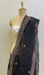 Load image into Gallery viewer, Women&#39;s Lucknowi Handcrafted Pure Organza Silk Chikankari Saree - HONC0116932
