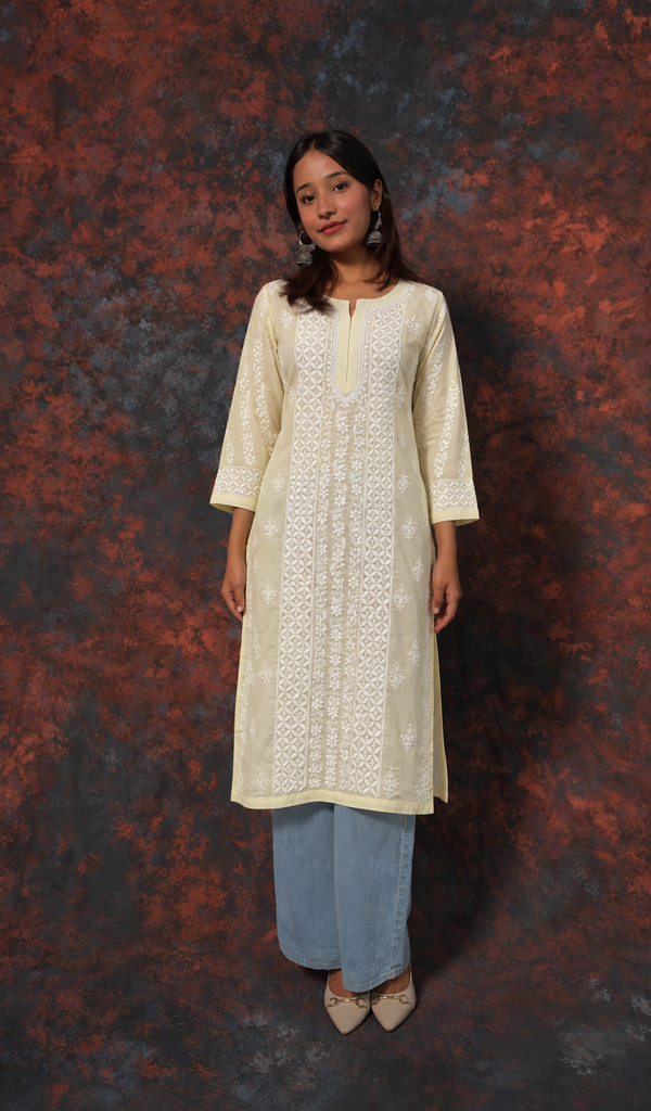 Jubina Women's Lucknowi Handcrafted Cotton Chikankari Kurti - HONC0164335