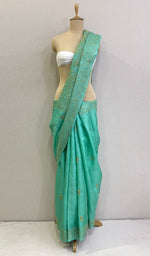 Load image into Gallery viewer, Women&#39;s Lakhnavi Handcrafted Tussar Silk Chikankari Saree - HONC0200130
