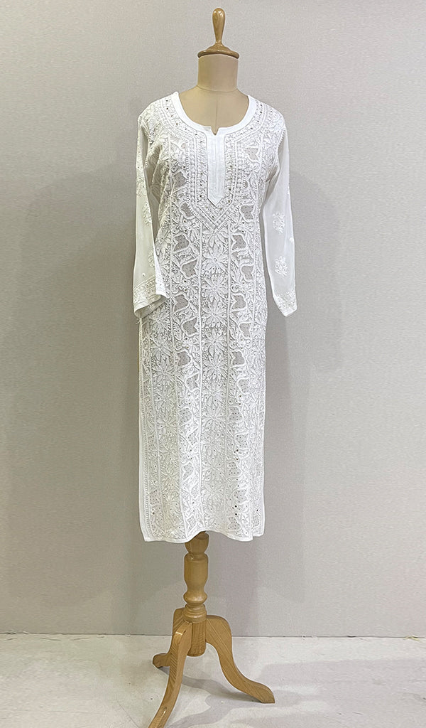 Women's Lakhnavi Handcrafted Viscose Georgette Chikankari Kurti - HONC0204858