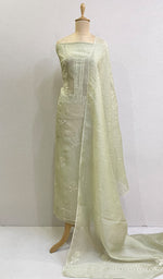 将图像加载到图库查看器中， Afeera Women&#39;s Lakhnavi Handcrafted Pure Organza Chikankari Unstitched Kurta And Dupatta Set- HONC0168389
