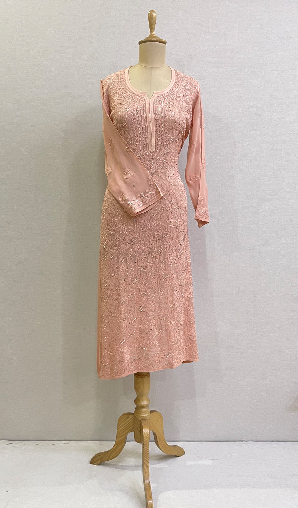 Women's Lakhnavi Handcrafted Viscose Georgette Chikankari Kurti- HONC0139817