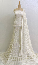 将图像加载到图库查看器中， Women&#39;s Lakhnavi Handcrafted Bridal Pure Silk Georgette Chikankari Lehenga Set - HONC0155611
