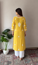 Women's Lucknowi Handcrafted Modal Cotton Chikankari Kurti- HONC0392375