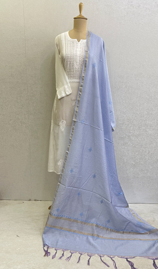 Women's Lakhnavi Handcrafted Chanderi Silk Chikankari Dupatta - Honc0124425
