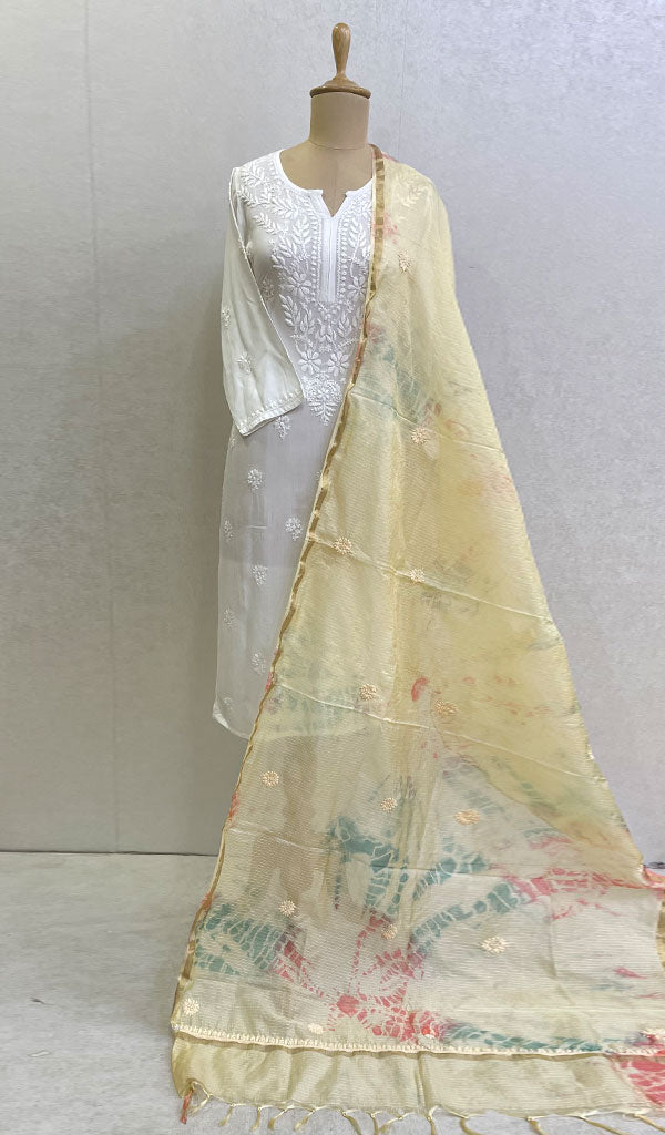 Women's Lakhnavi Handcrafted Kota Chanderi Chikankari Dupatta - Honc0108732