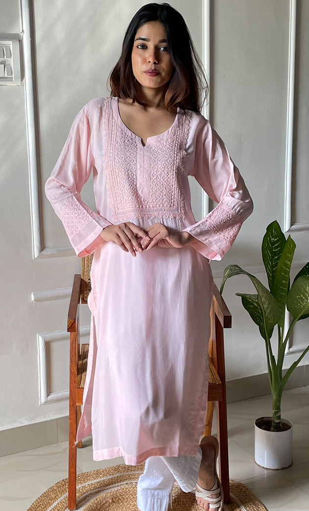 Rooh Women's Lucknowi Handcrafted Modal Cotton Chikankari Kurti - HONC0264889