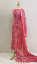 Load image into Gallery viewer, Women&#39;s Lakhnavi Handcrafted Tissue Chanderi Chikankari Suit Material - HONC0203305
