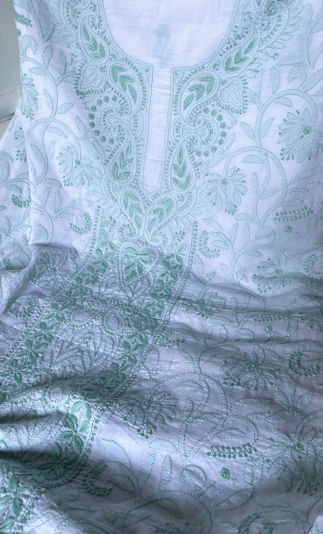 Women's Lakhnavi Handcrafted Cotton Chikankari Unstitched Kurti Fabric - HONC0318051