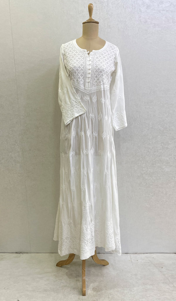 Women's Lakhnavi Handcrafted Mul Cotton Chikankari Dress - HONC0110750