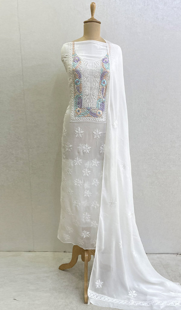 Women's Lucknowi Handcrafted Viscose Georgette Chikankari Kurta Dupatta Set - Honc0132410