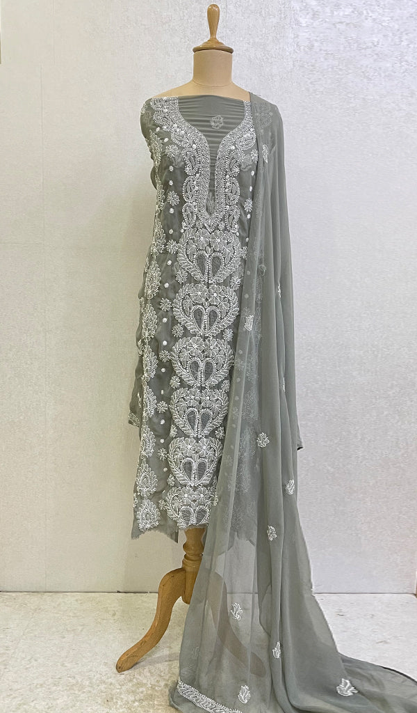 Women's Lucknowi Handcrafted Faux-Georgette Chikankari Suit Material - HONC0154325