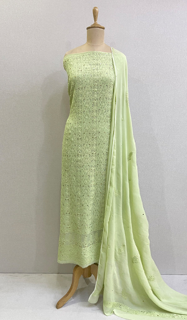 Women's Lakhnavi Handcrafted Viscose Georgette Chikankari Full Suit Material - HONC0174789