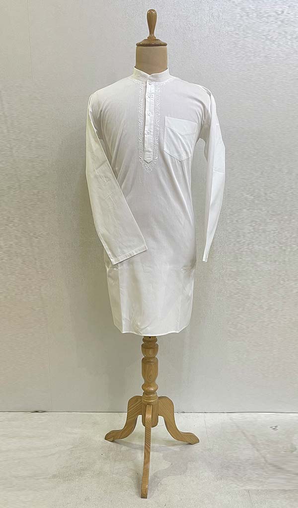 Men's Lucknowi Handcrafted Cotton Chikankari Kurta - HONC078934