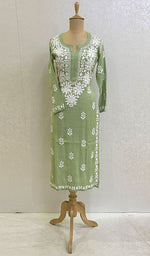 将图像加载到图库查看器中， Women&#39;s Lakhnavi Handcrafted Linen Cotton Chikankari Kurti - HONC093744
