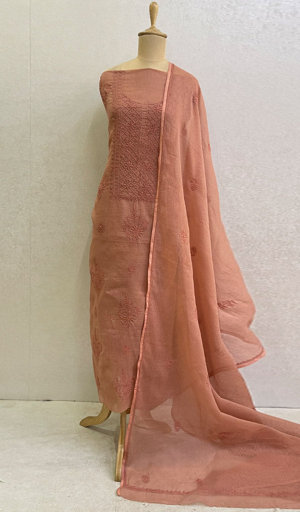 Women's Lakhnavi Handcrafted Kota Cotton Chikankari  Kurta  And Dupatta Set- HONC0116661