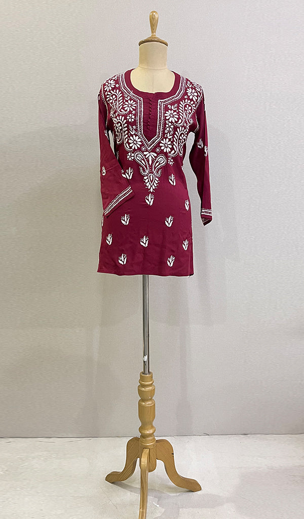 Women's Lakhnavi Handcrafted Modal Cotton Chikankari Top - HONC0220350