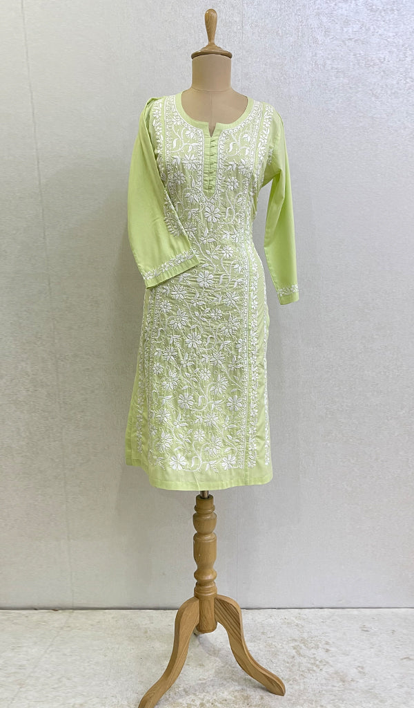 Lemon Green chikankari Kurta For Women - House Of Kari (Chikankari Clothing)